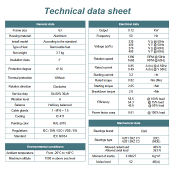 Silnik elektryczny 0,12kW 1400 obr/min. 63 B3